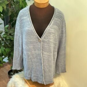NorthStyle Women's 1X Blue White Marled Knit Cotton Cardigan Sweater